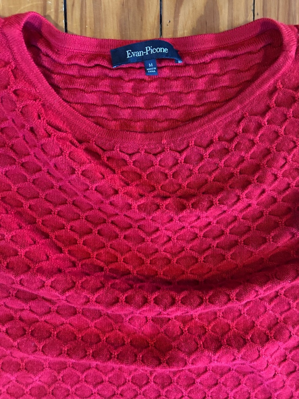 Evan-Picone Red Textured Short Sleeve Sweater